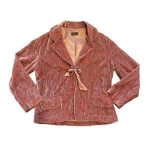 Anthropologie Fei Pink Velvet Embroidered Silk Blend Blazer